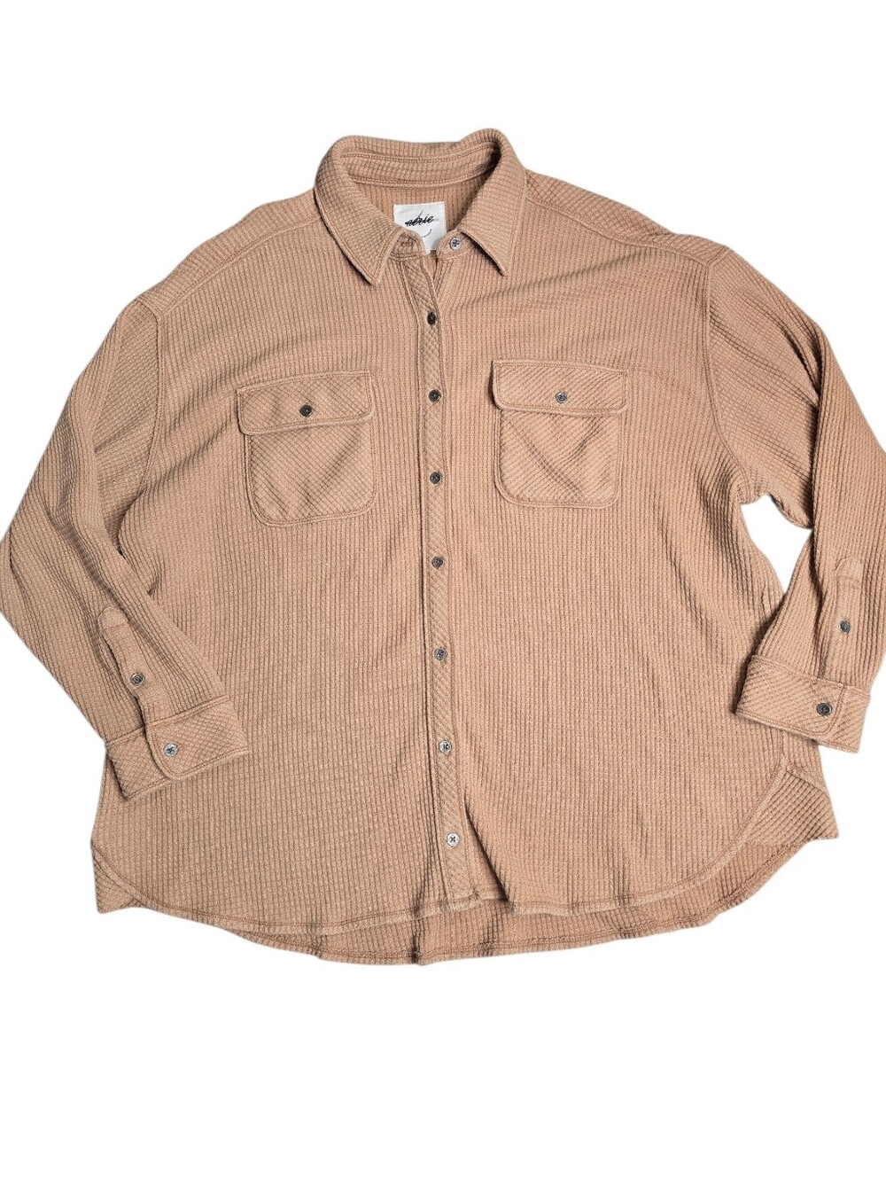 Aerie Anytime Fave Waffle Shirt Tan Brown Oversized Shacket Small